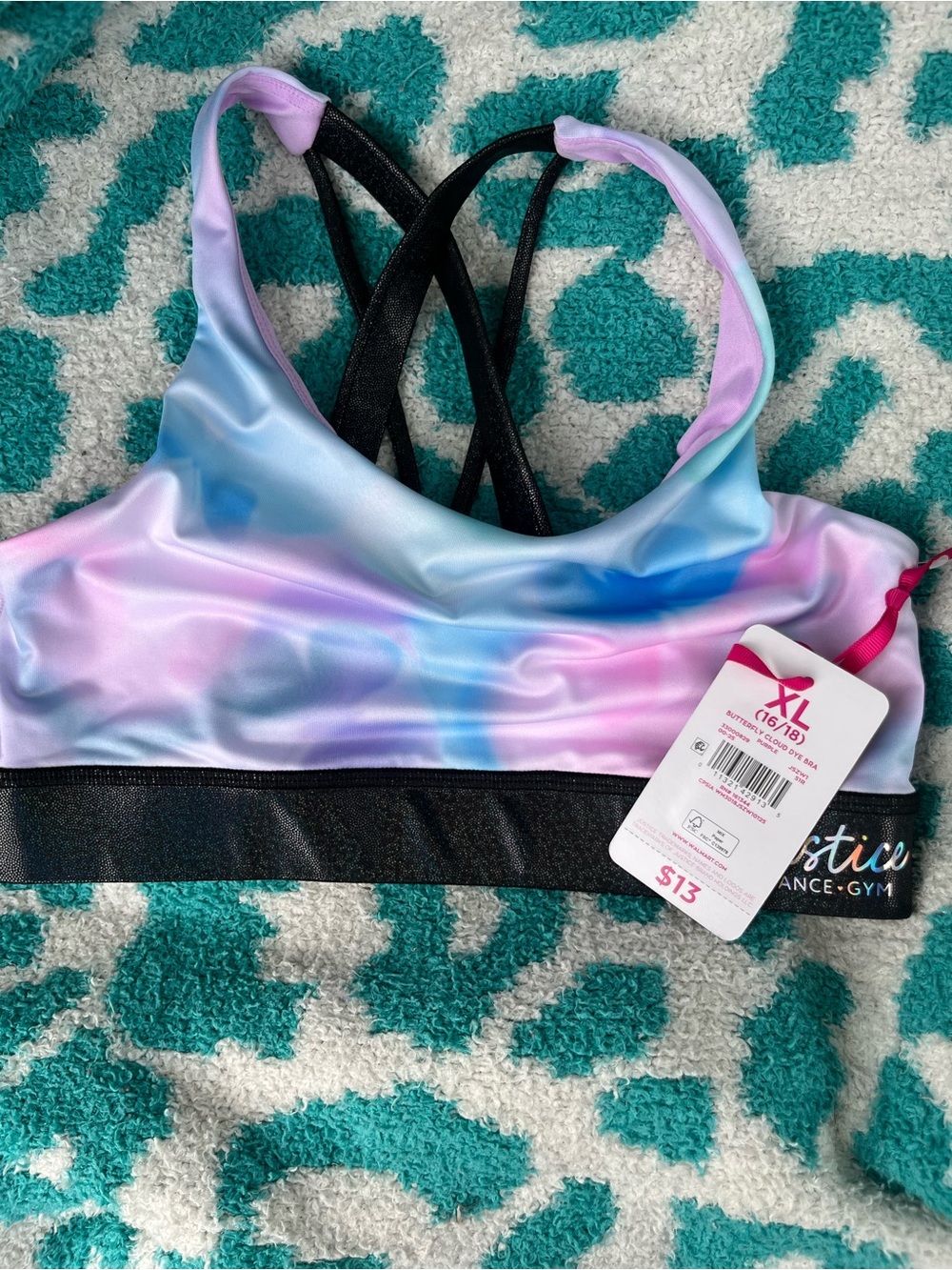 Active Tie-Dye Sports Bra - Pastel Pink & Blue Justice
